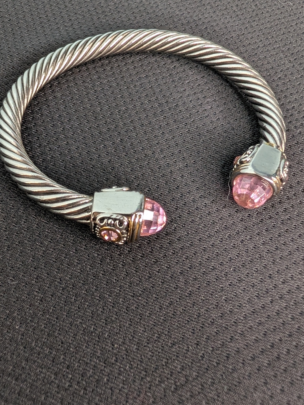 Heavy Artisan Sterling Silver & Gold Accent Pink Cable Cuff Bracelet